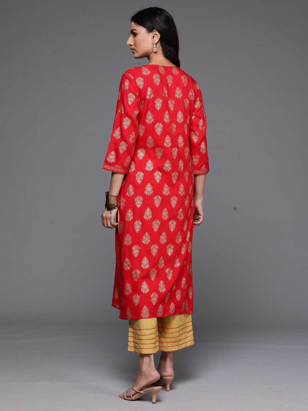 Indo Era Red Printed Straight Kurta - Distacart