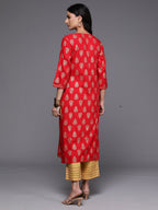 Indo Era Red Printed Straight Kurta - Distacart