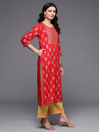 Indo Era Red Printed Straight Kurta - Distacart