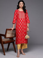 Indo Era Red Printed Straight Kurta - Distacart