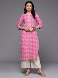 Indo Era Pink Printed Straight Kurta - Distacart