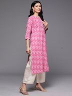 Indo Era Pink Printed Straight Kurta - Distacart