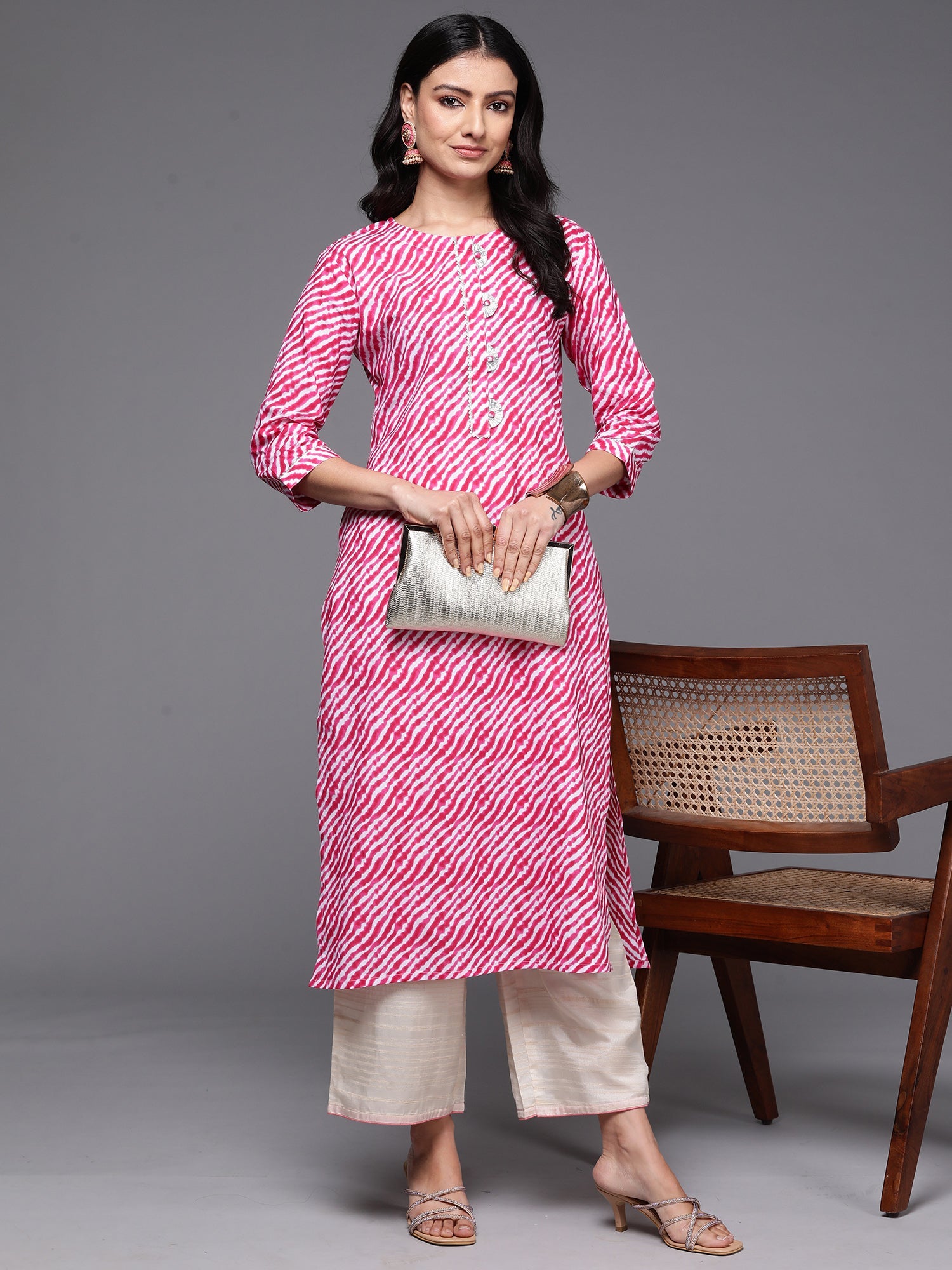 Indo Era Pink Printed Straight Kurta - Distacart