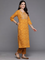 Indo Era Mustard Printed Straight Kurta Trousers With Dupatta set - Distacart