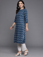 Indo Era Navy Blue Printed Straight Kurta - Distacart