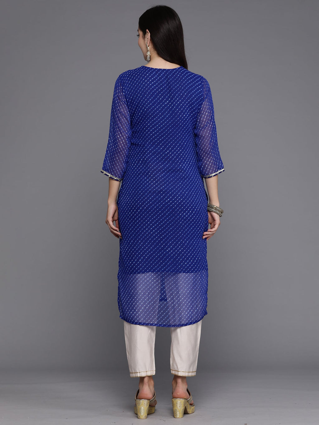 Indo Era Blue Printed Straight Kurta - Distacart