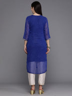 Indo Era Blue Printed Straight Kurta - Distacart
