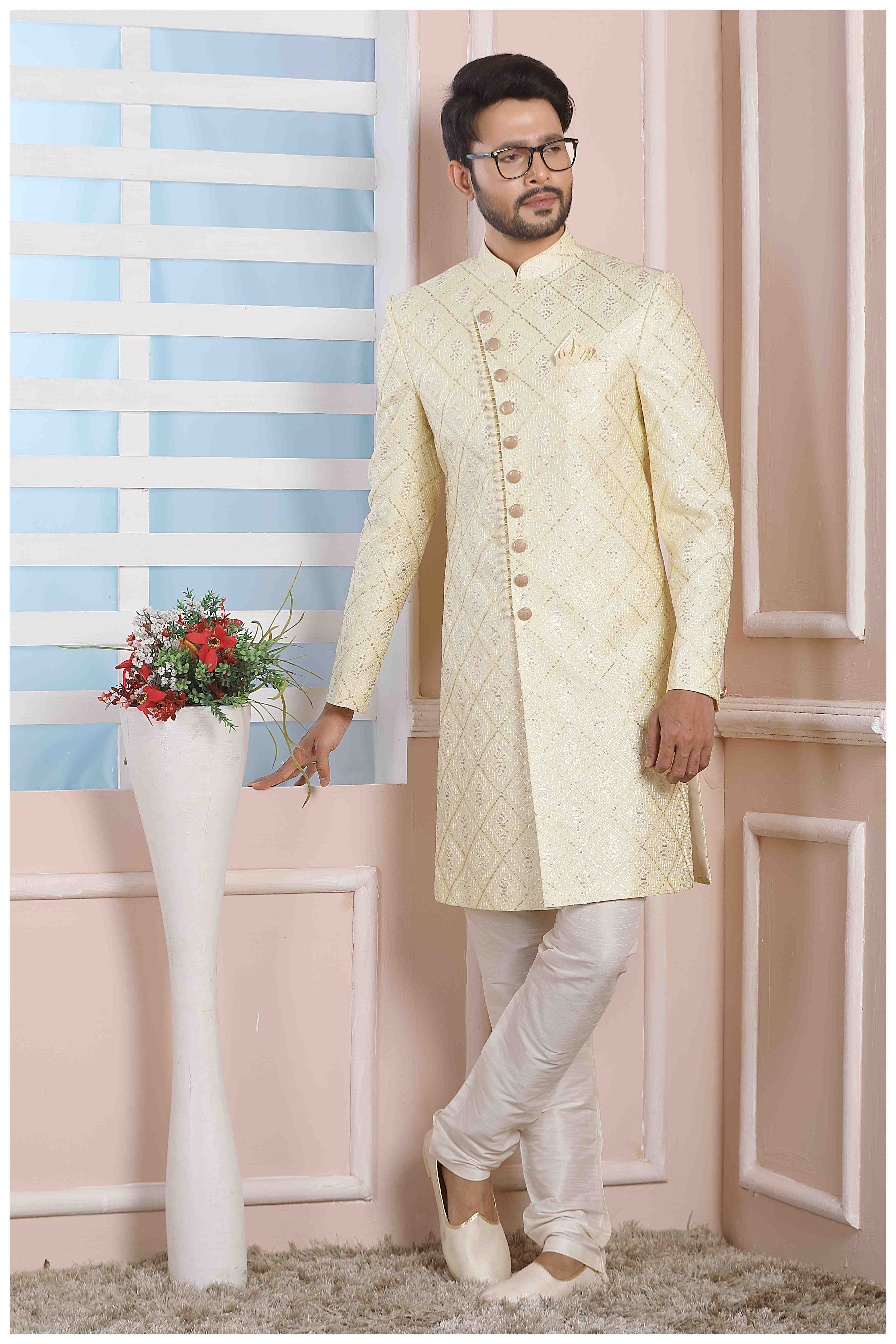 Raivat Ethnic Art Silk Thread Work Indo Western In Yellow Colour - Distacart
