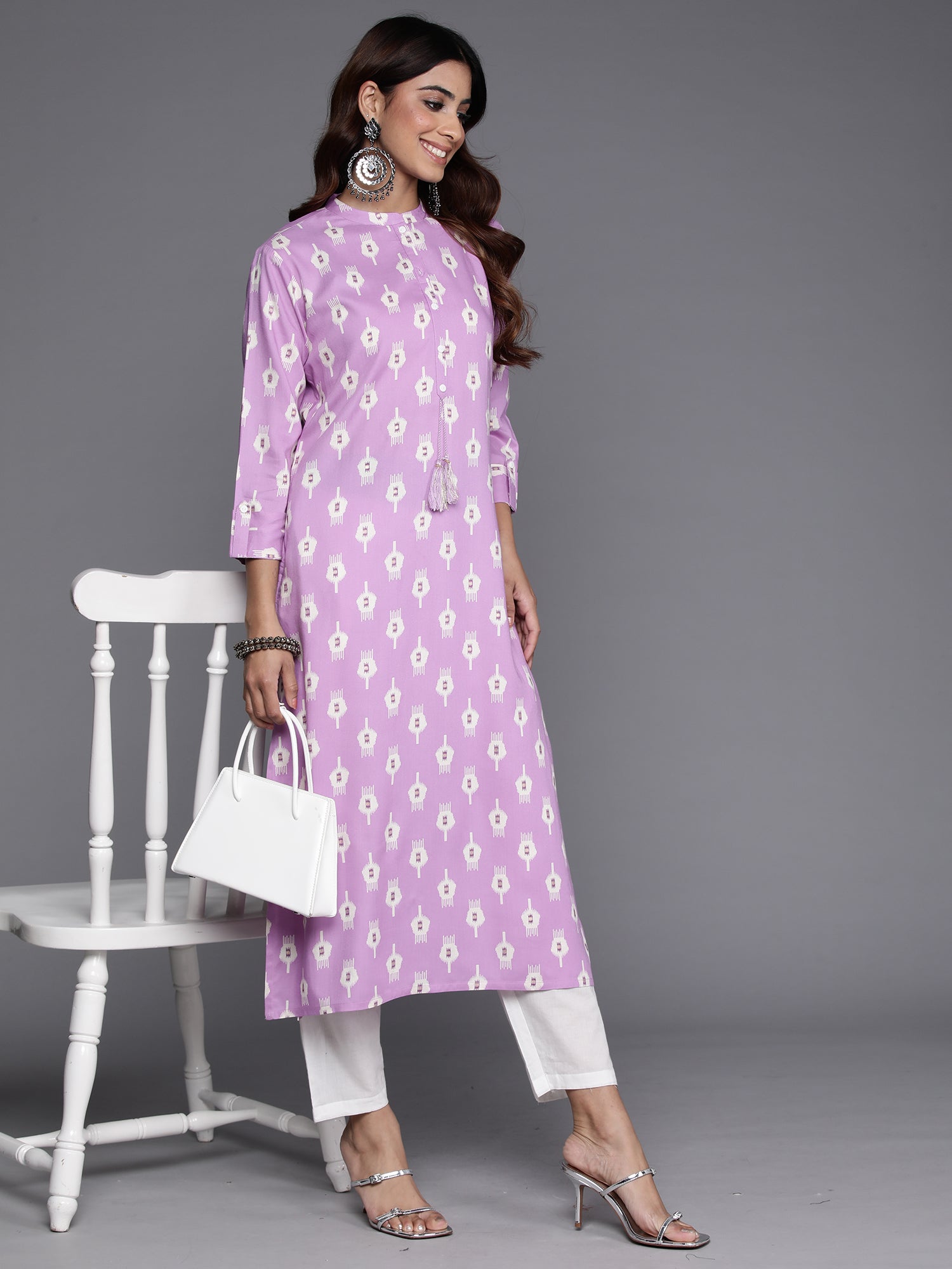 Indo Era Lavender Printed Straight Kurta - Distacart