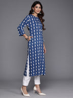 Indo Era Navy Blue Printed Straight Kurta - Distacart