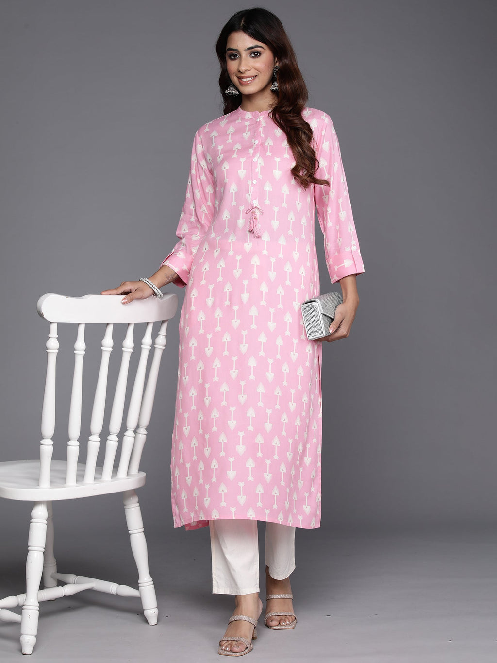 Indo Era Pink Printed Straight Kurta - Distacart