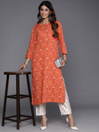 Indo Era Orange Printed Straight Kurta - Distacart