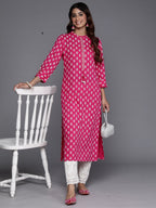 Indo Era Pink Printed Straight Kurta - Distacart