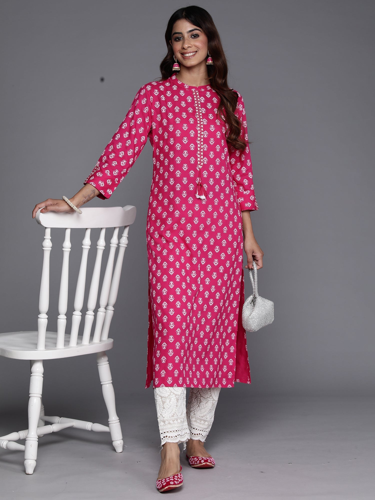Indo Era Pink Printed Straight Kurta - Distacart