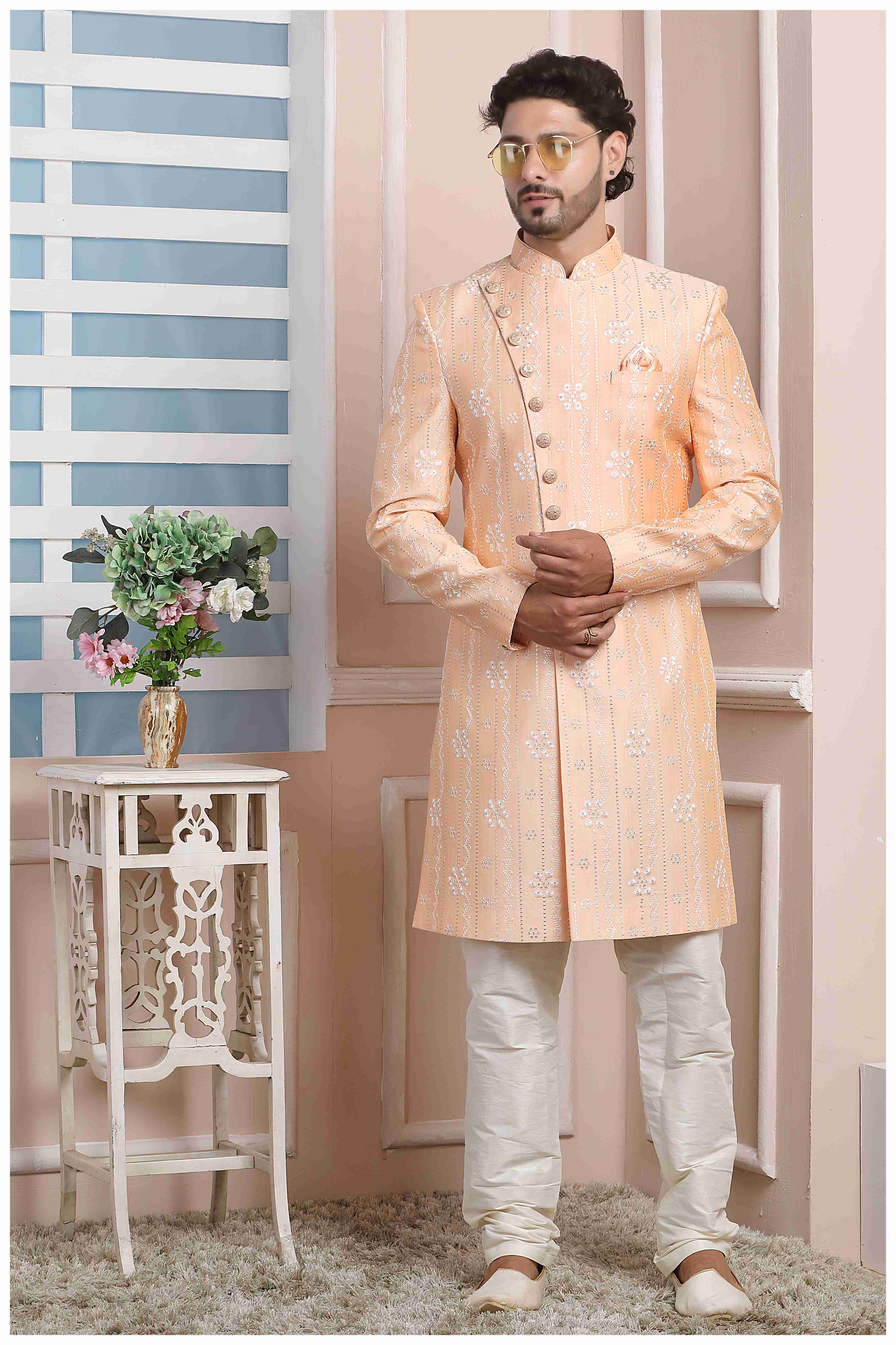 Raivat Ethnic Art Silk Thread Work Indo Western In Peach Colour - Distacart