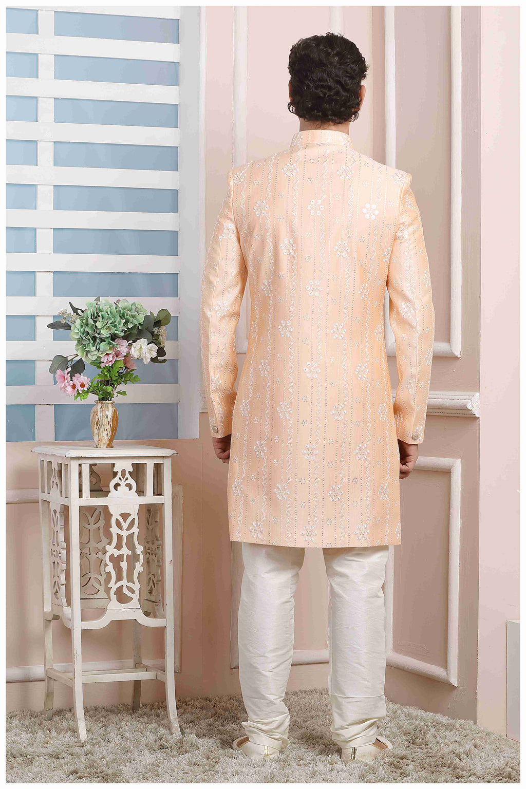 Raivat Ethnic Art Silk Thread Work Indo Western In Peach Colour - Distacart