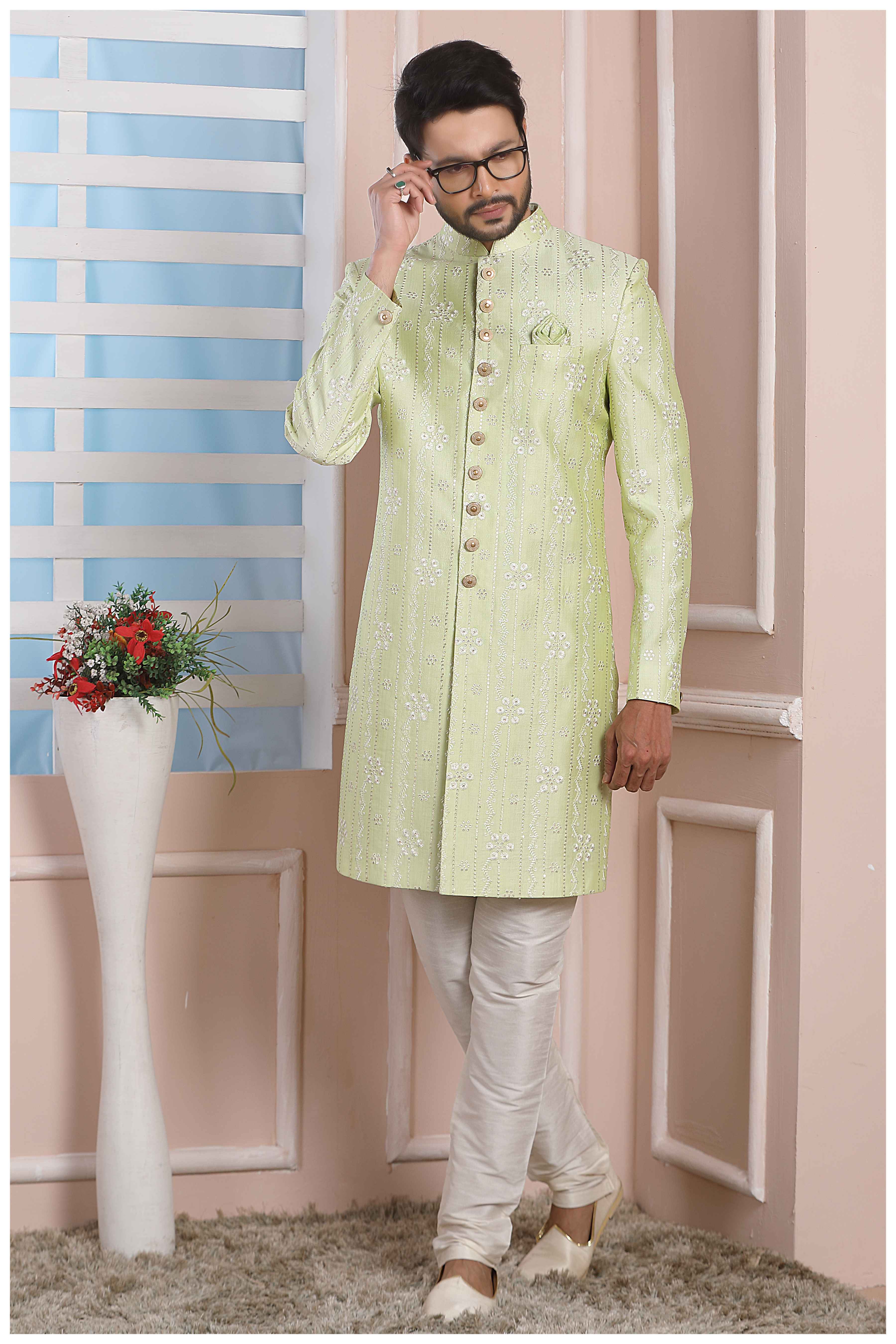Raivat Ethnic Art Silk Thread Work Indo Western In Pista Green Colour - Distacart