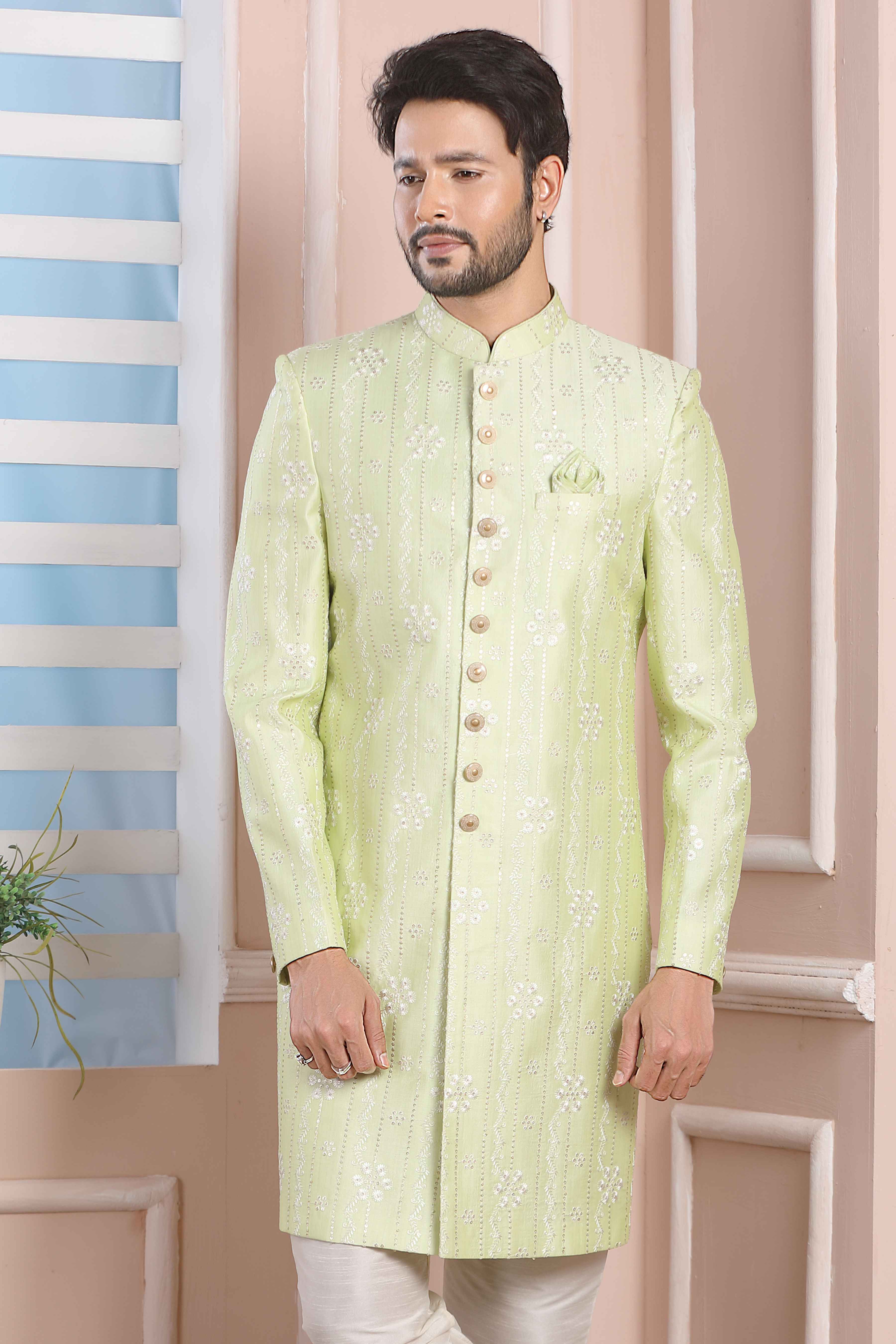 Raivat Ethnic Art Silk Thread Work Indo Western In Pista Green Colour - Distacart