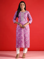 Indo Era Lavender Printed Straight Kurta - Distacart
