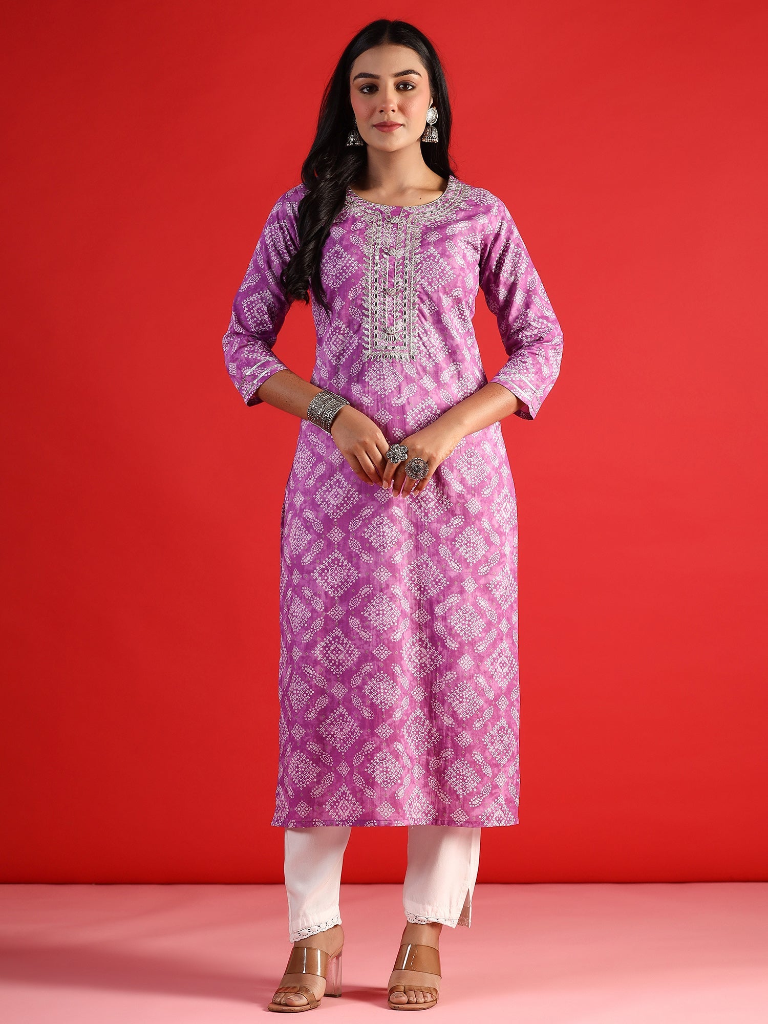 Indo Era Lavender Printed Straight Kurta - Distacart