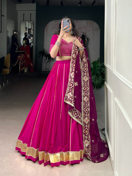 Lorenvalley Fashion Pink Cotton Lace Touch Up Lehenga Choli with Dupatta