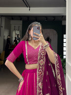 Lorenvalley Fashion Pink Cotton Lace Touch Up Lehenga Choli with Dupatta
