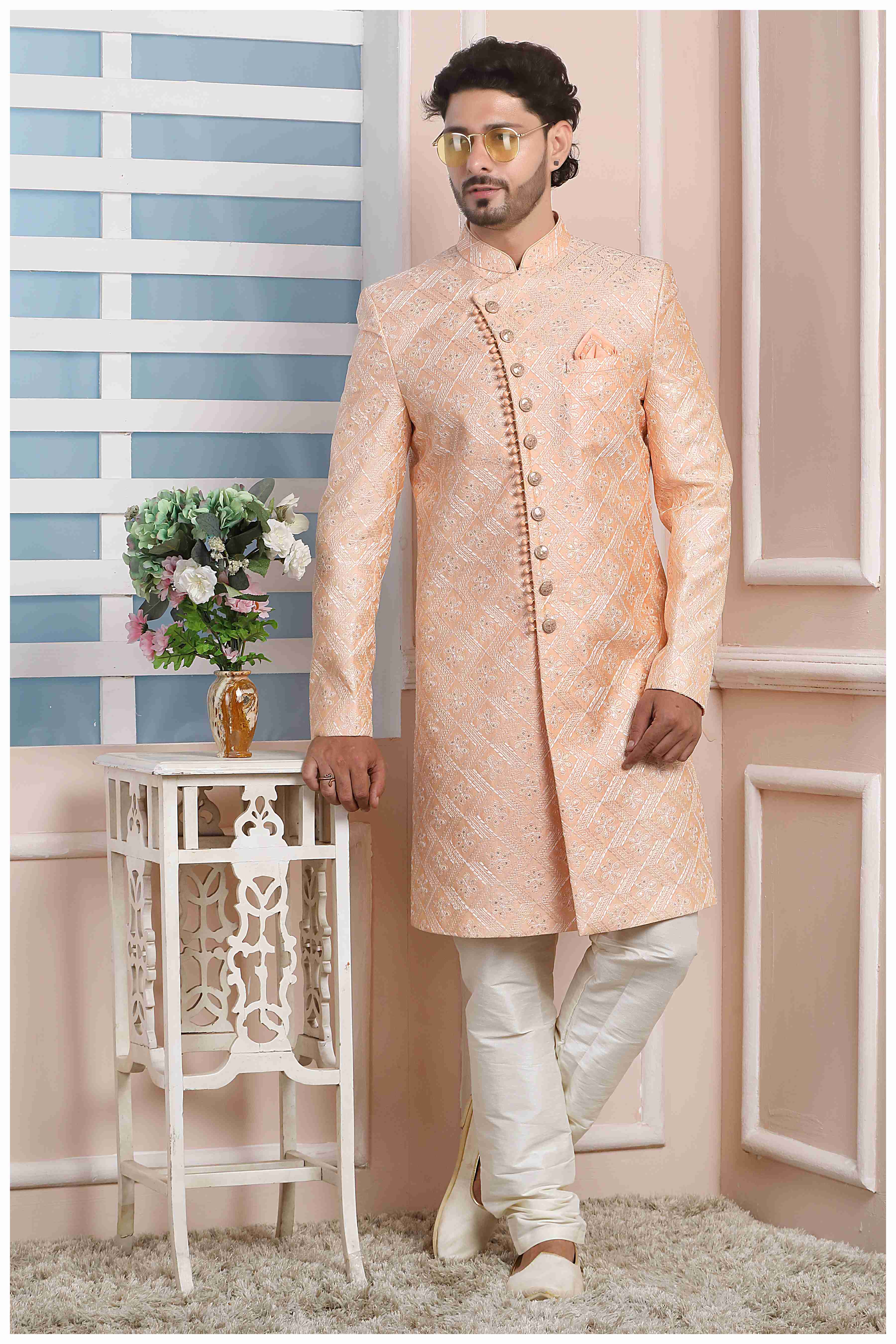 Raivat Ethnic Art Silk Thread Work Indo Western In Peach Colour - Distacart