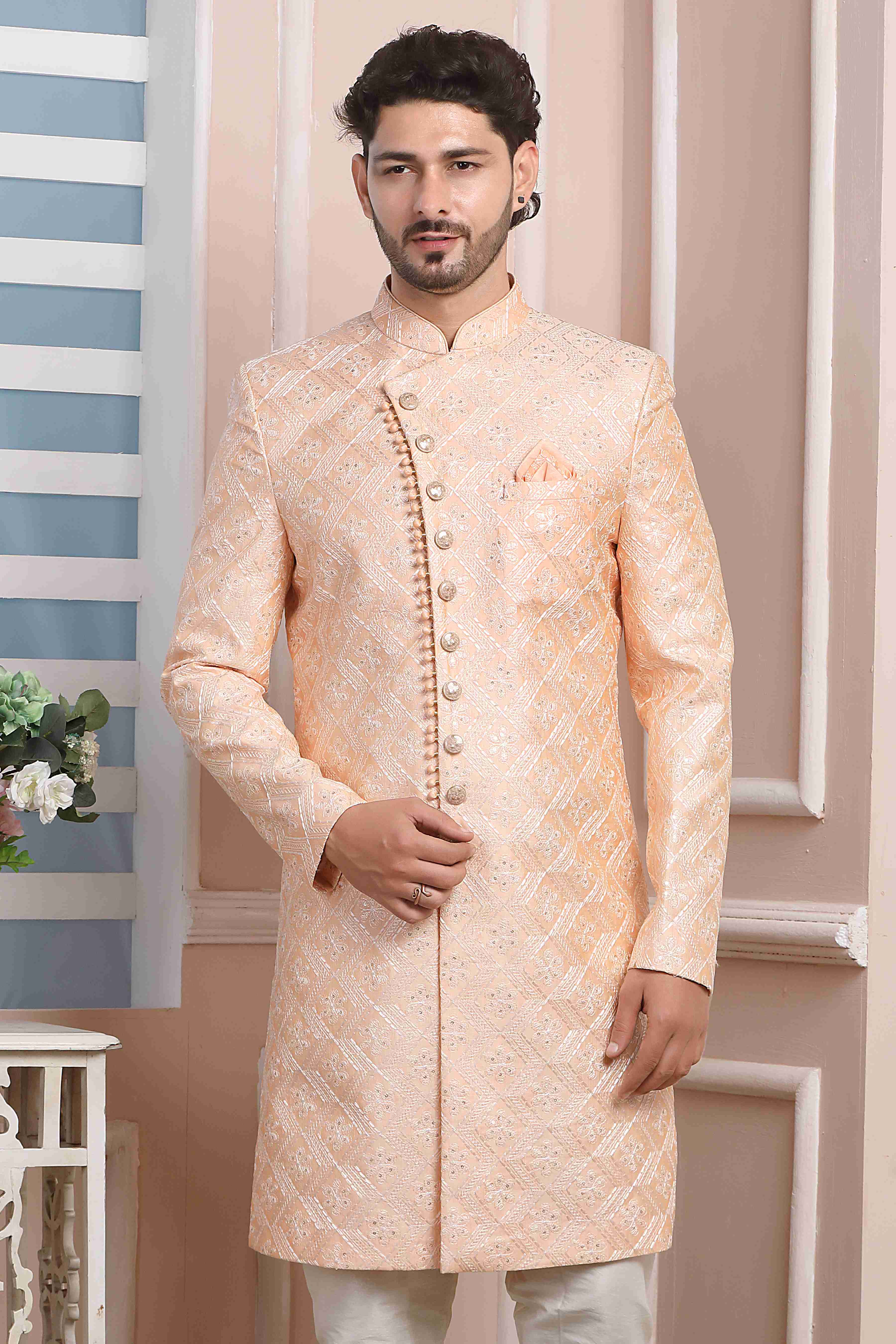 Raivat Ethnic Art Silk Thread Work Indo Western In Peach Colour - Distacart