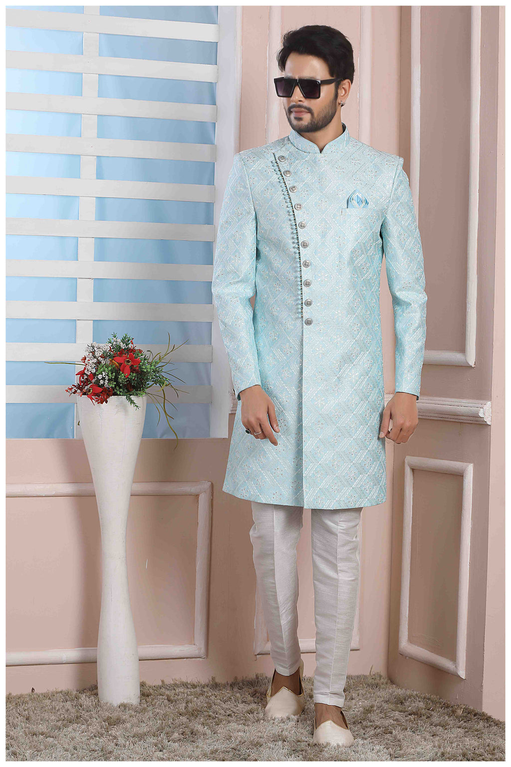Raivat Ethnic Art Silk Thread Work Indo Western In Sky Blue Colour - Distacart