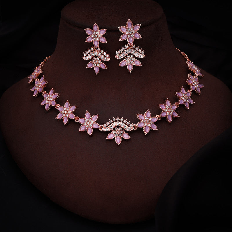 Tehzeeb Creations Lavender Colour Star Design Stone Studded Necklace With Earrings