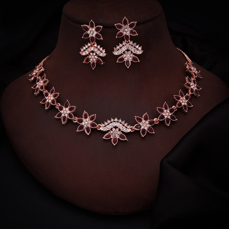 Tehzeeb Creations Maroon Colour Star Design Stone Studded Necklace With Earrings