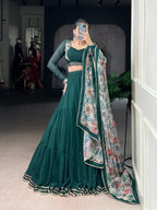 Lorenvalley Fashion Green Marble Lace Touch Up Lehenga Choli with Dupatta