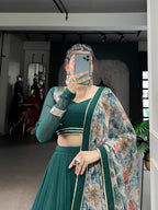 Lorenvalley Fashion Green Marble Lace Touch Up Lehenga Choli with Dupatta