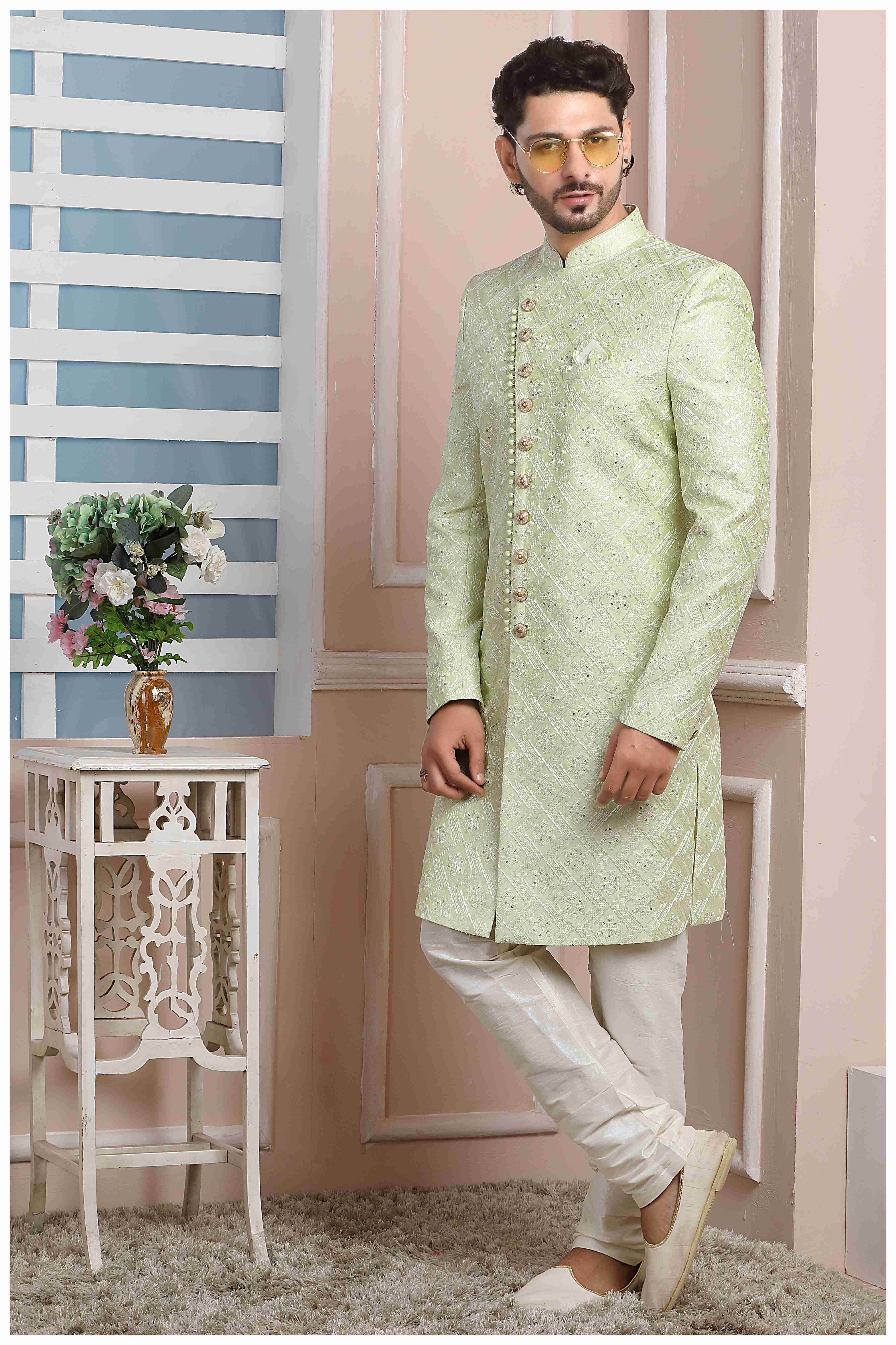Raivat Ethnic Art Silk Thread Work Indo Western In Pista Green Colour - Distacart