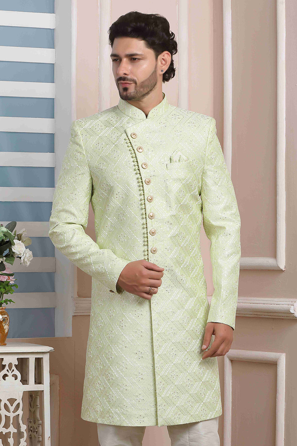 Raivat Ethnic Art Silk Thread Work Indo Western In Pista Green Colour - Distacart