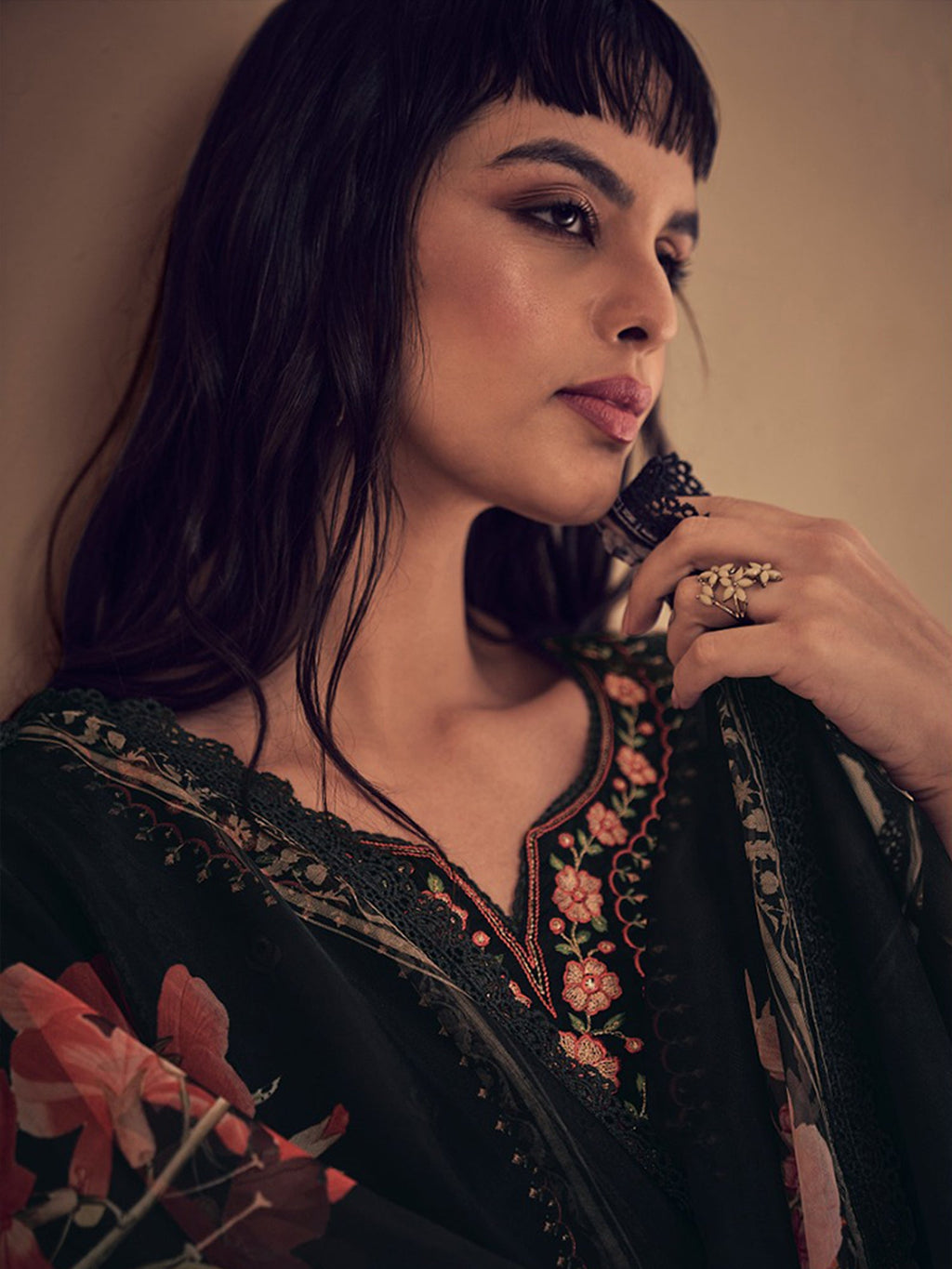 Indo Era Black Embroidered Straight Kurta Trousers With Dupatta set - Distacart