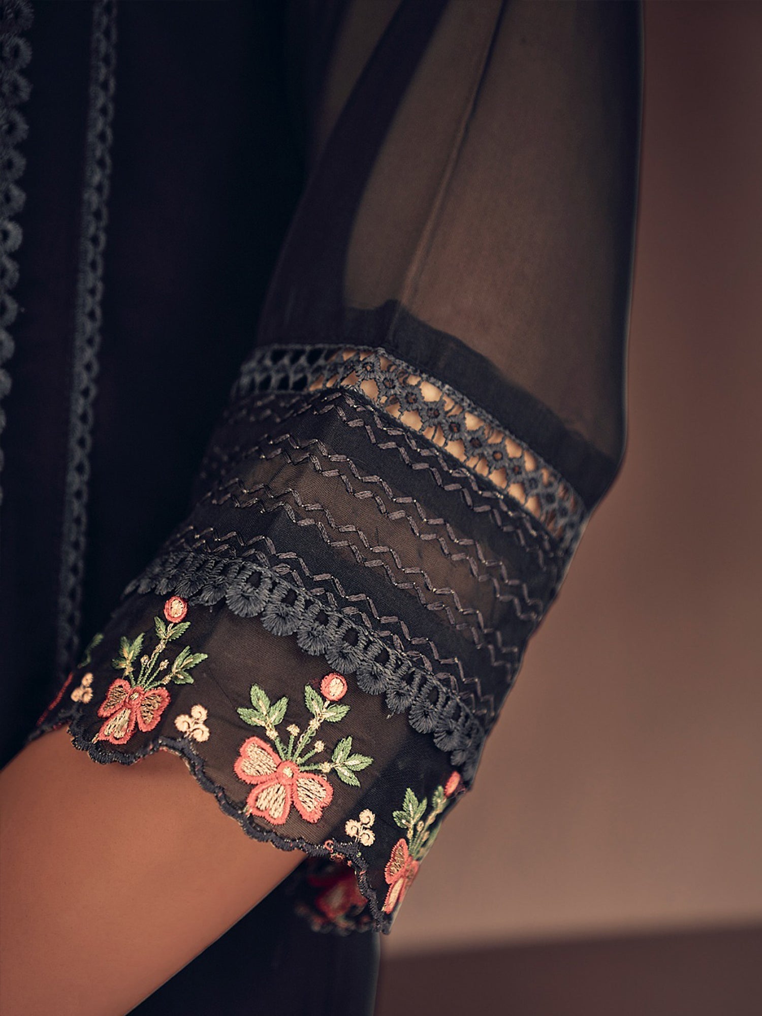 Indo Era Black Embroidered Straight Kurta Trousers With Dupatta set - Distacart