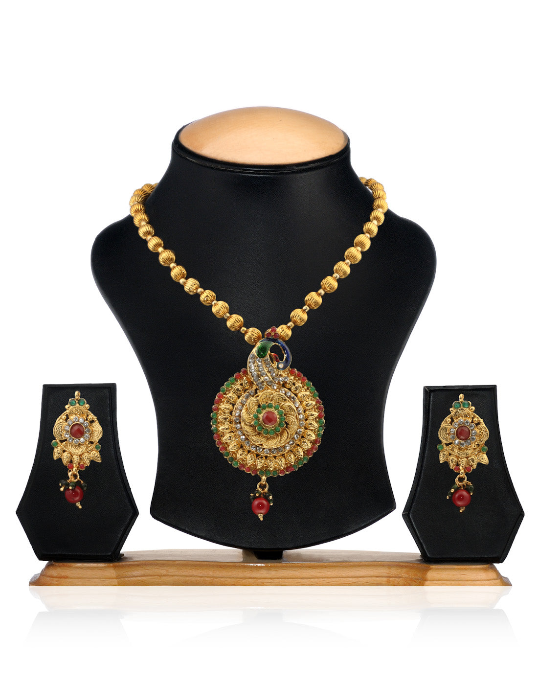 Gold-Polished Alloy Peacock Shape Multi Necklace Set - The Pari
