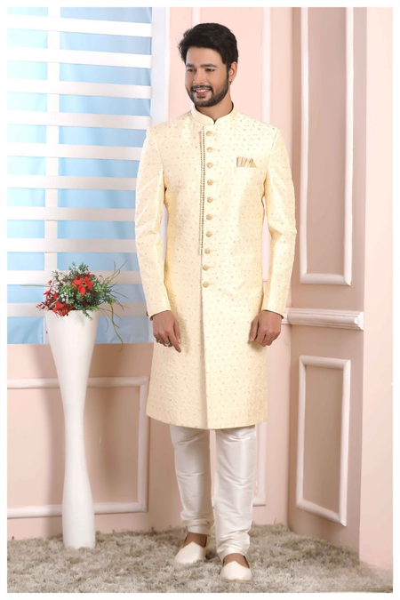 Raivat Ethnic Art Silk Thread Work Indo Western In Cream Colour