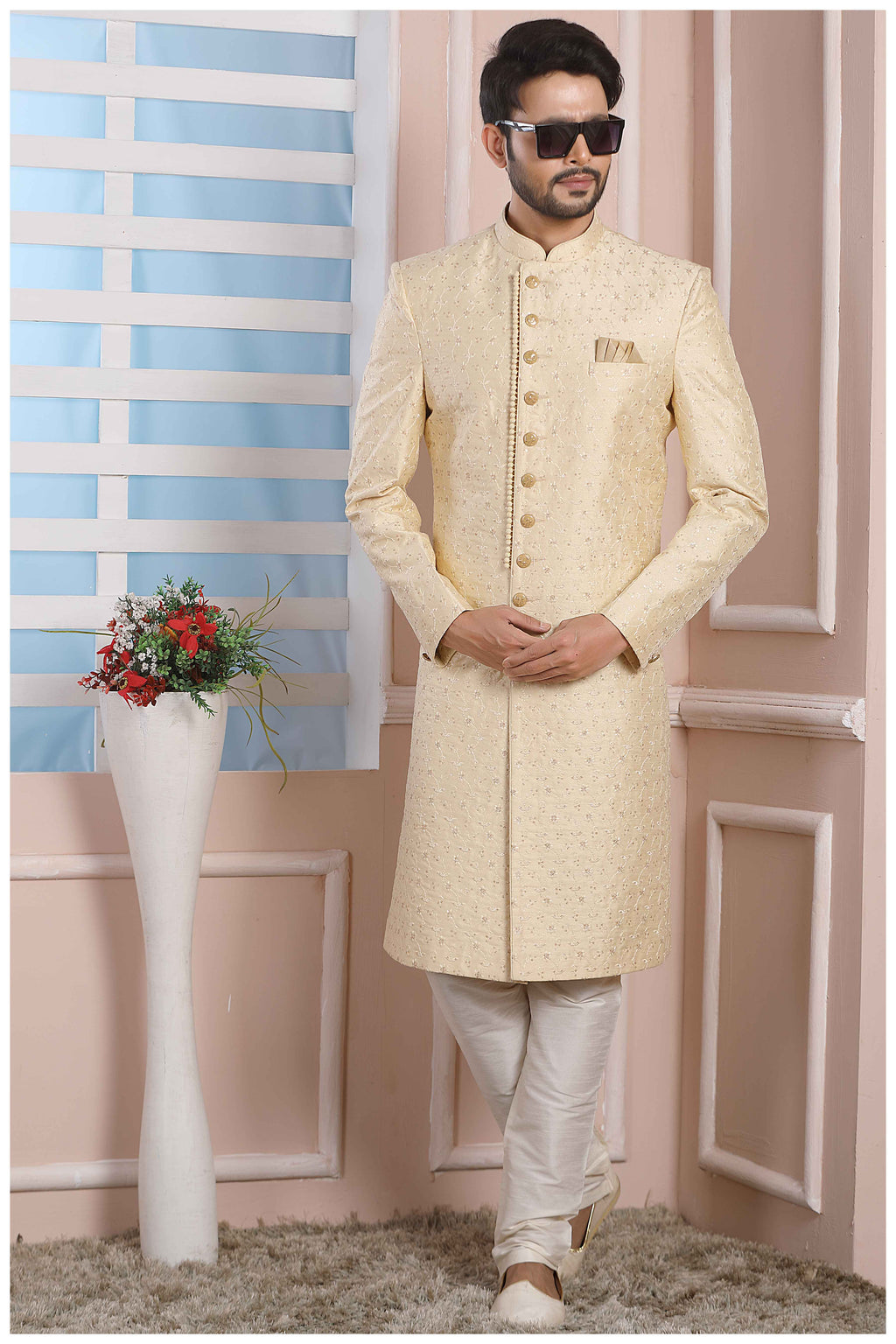 Raivat Ethnic Art Silk Thread Work Indo Western In Cream Colour - Distacart