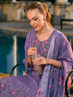 Indo Era Purple Embroidered Straight Kurta Trousers With Dupatta set - Distacart