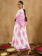 Indo Era White Printed A-Line Kurta Palazzos With Dupatta set