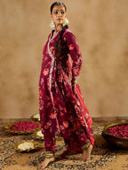 Indo Era Burgundy Printed Straight Kurta Trousers With Dupatta set - Distacart