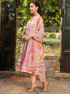 Indo Era Mauve Embroidered A-Line Kurta Trousers With Dupatta set - Distacart