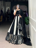 Lorenvalley Black Pure Rayon with Plain And Printed With Paper Mirror Work Lace And Gota Patti Touch Up Lehenga Choli