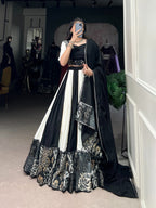 Lorenvalley Black Pure Rayon with Plain And Printed With Paper Mirror Work Lace And Gota Patti Touch Up Lehenga Choli