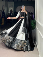 Lorenvalley Black Pure Rayon with Plain And Printed With Paper Mirror Work Lace And Gota Patti Touch Up Lehenga Choli