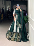 Lorenvalley Green Pure Rayon with Plain And Printed With Paper Mirror Work Lace And Gota Patti Touch Up Lehenga Choli