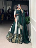 Lorenvalley Green Pure Rayon with Plain And Printed With Paper Mirror Work Lace And Gota Patti Touch Up Lehenga Choli