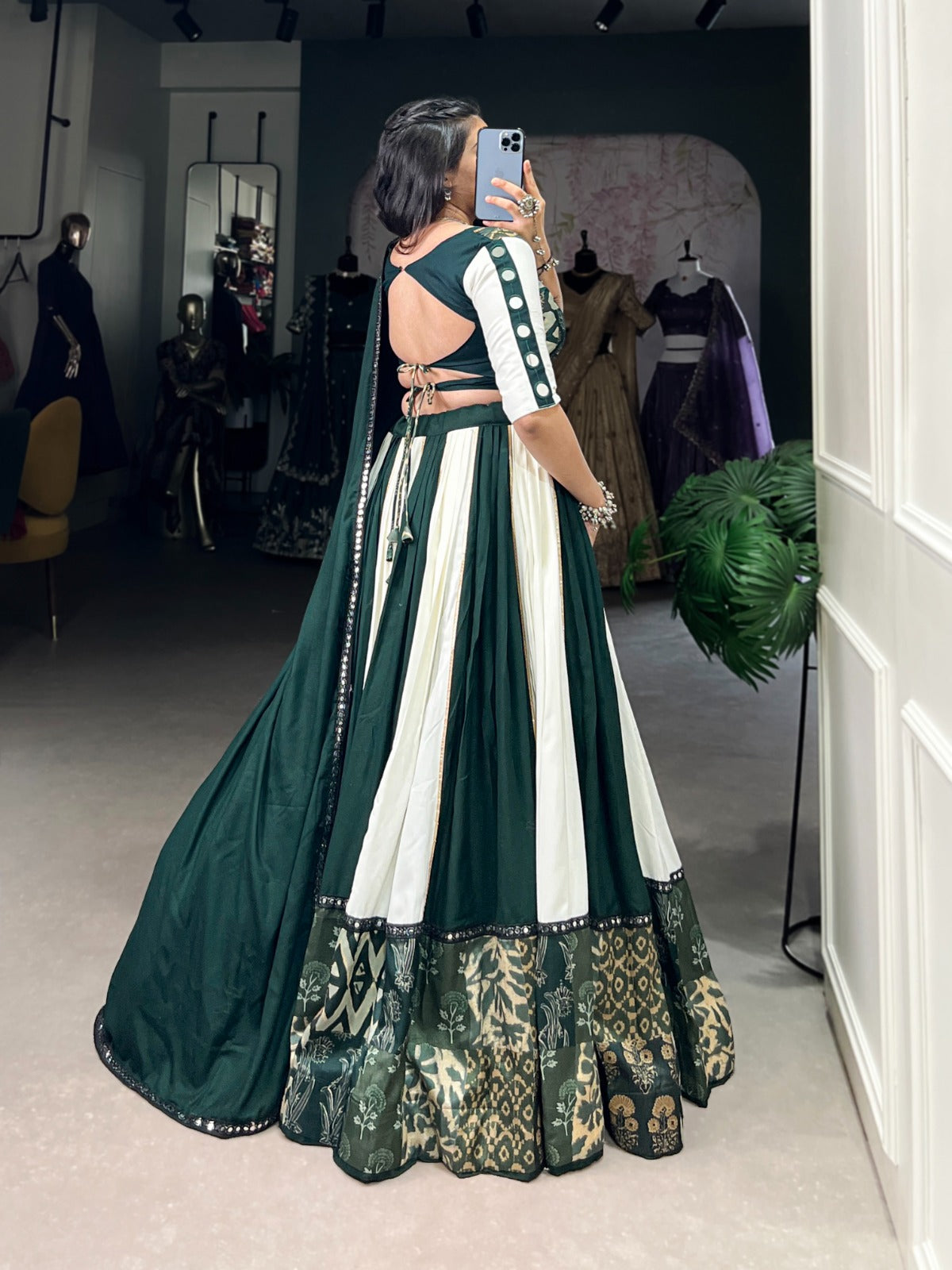 Lorenvalley Green Pure Rayon with Plain And Printed With Paper Mirror Work Lace And Gota Patti Touch Up Lehenga Choli